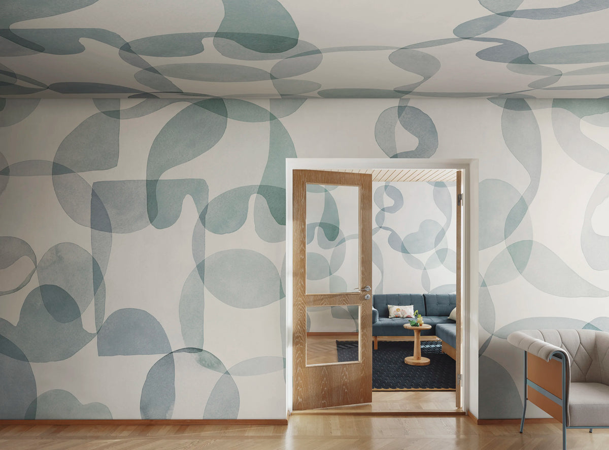 Overlap, Light Blue Mural Wallpaper - room preview 02