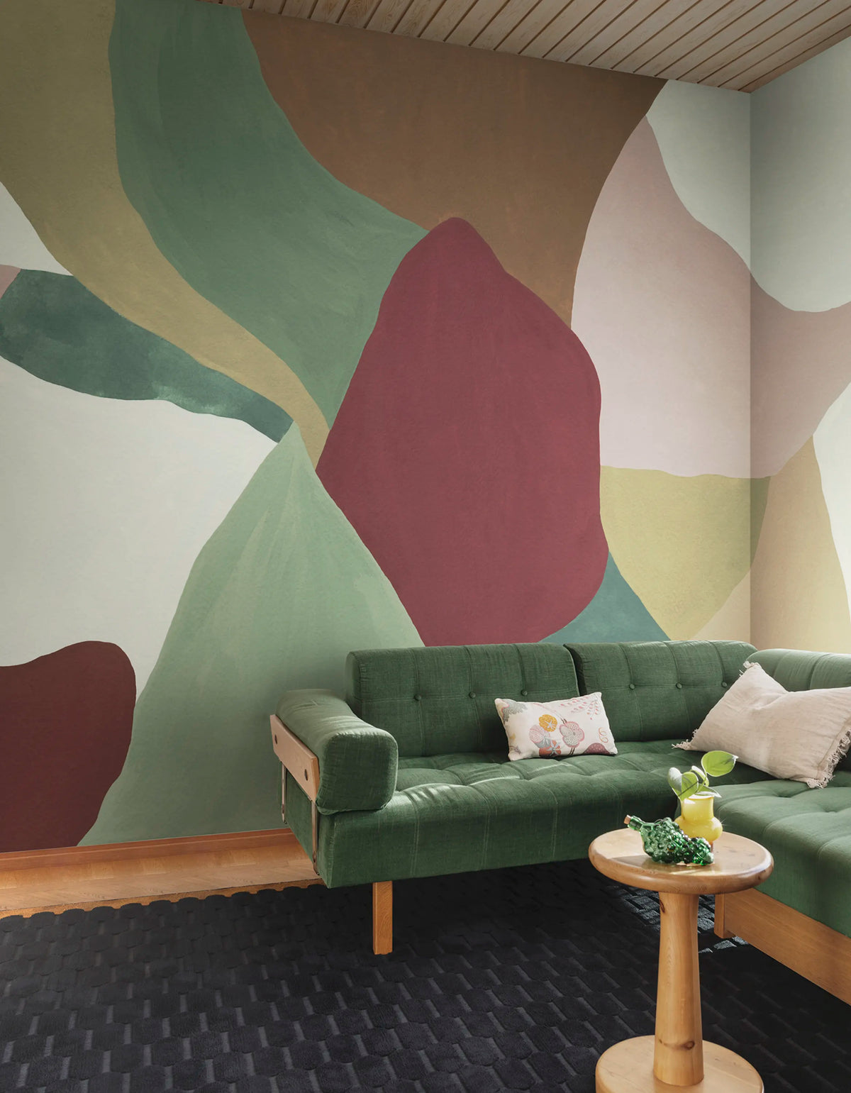 Abstract Fields, Green & Red Mural Wallpaper - room preview 02