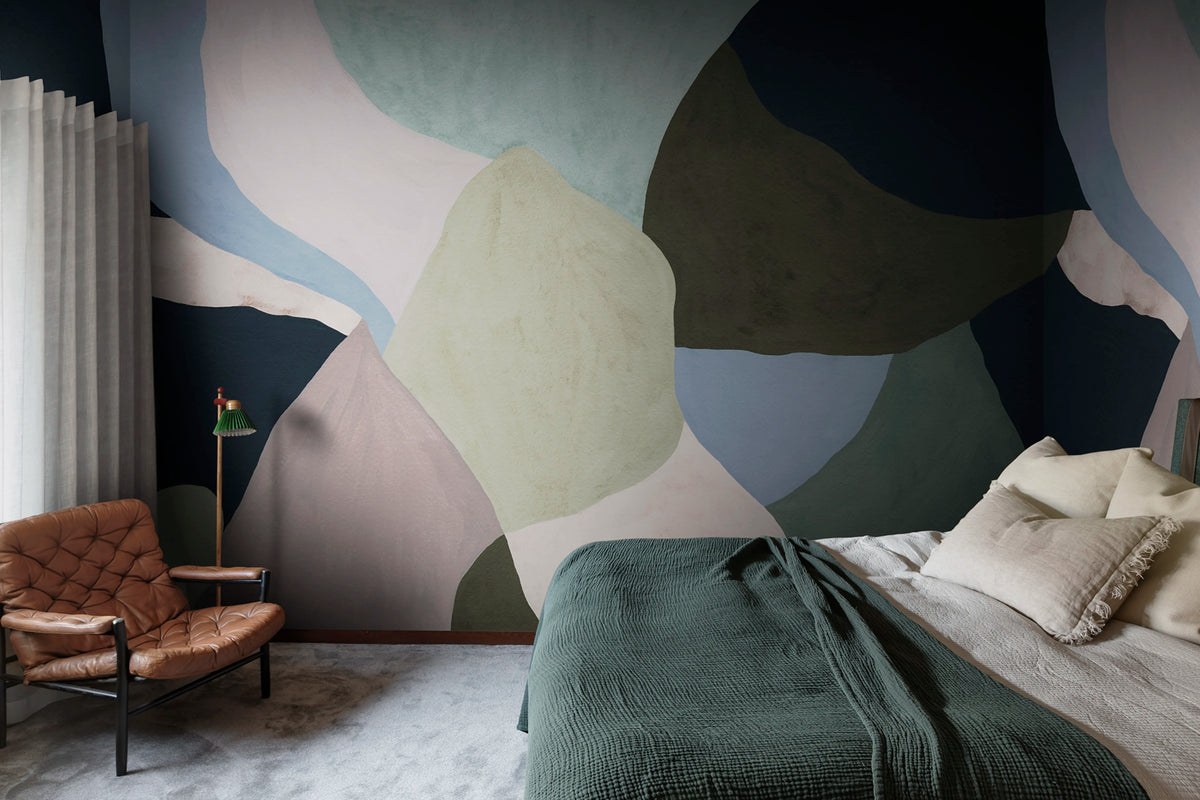 Abstract Fields, Pink & Blue Mural Wallpaper - room preview 02