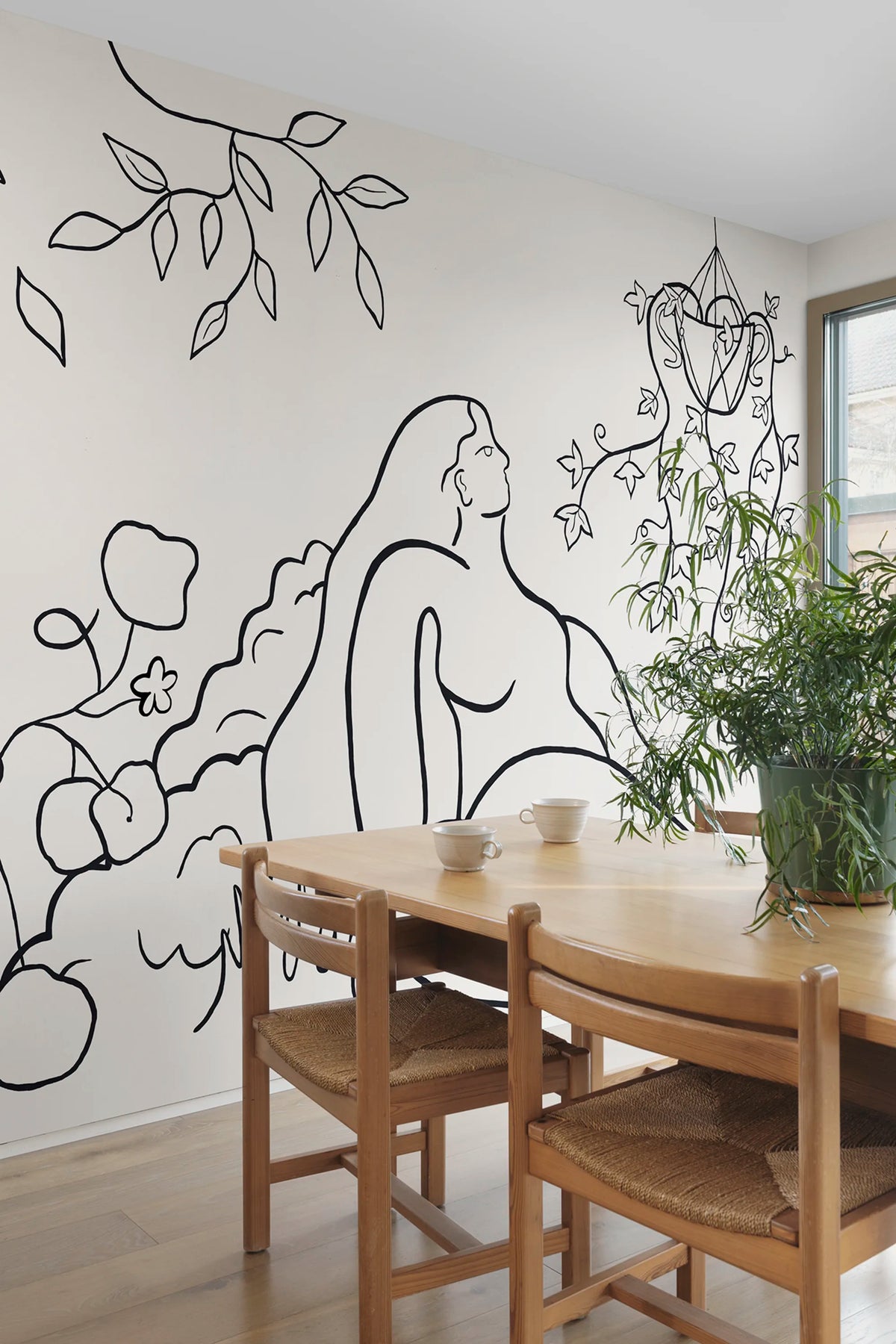 Lush Lines, Black & White Mural Wallpaper - room preview 02