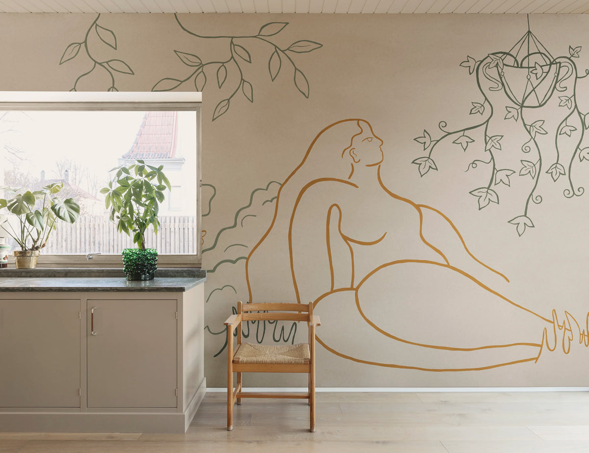 Lush Lines, Orange & Green Mural Wallpaper - room preview 02
