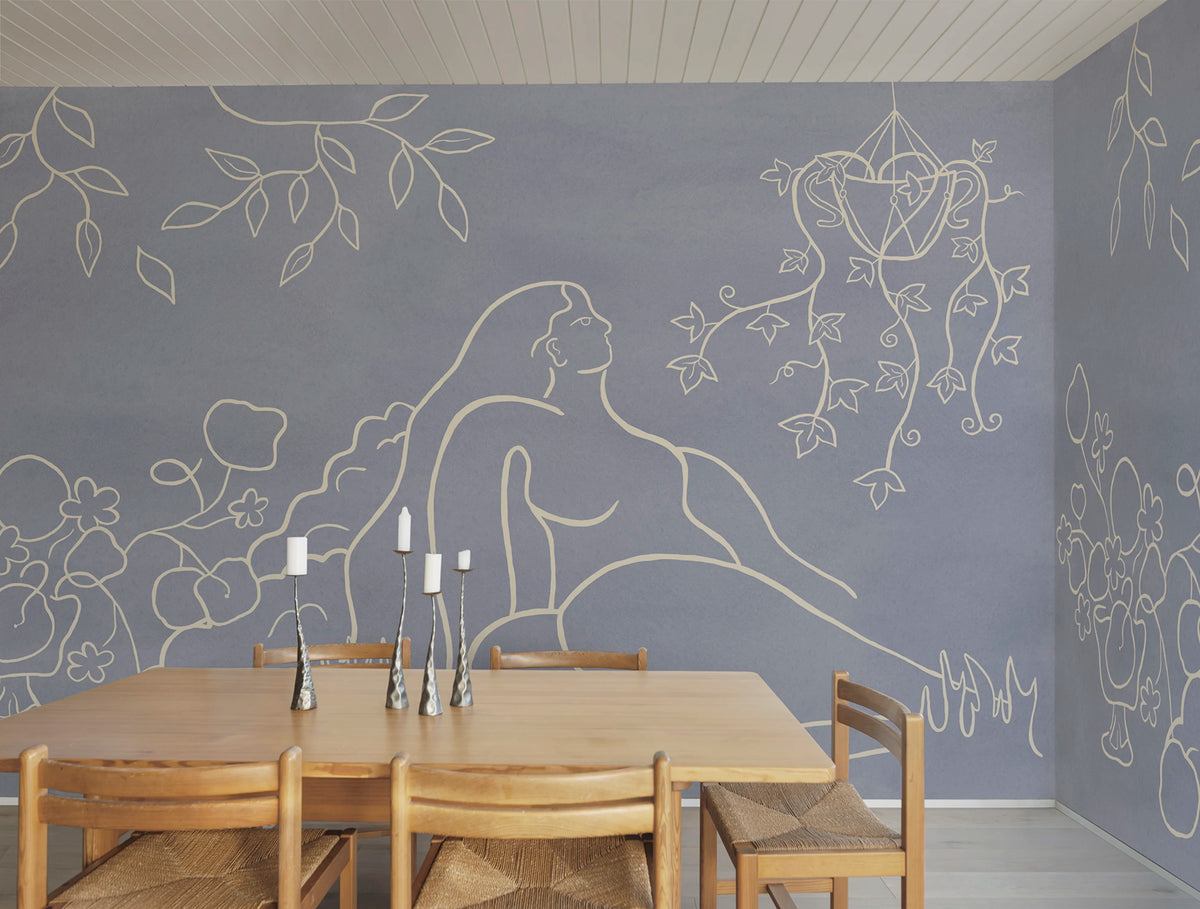 Lush Lines, Blue Mural Wallpaper - room preview 02
