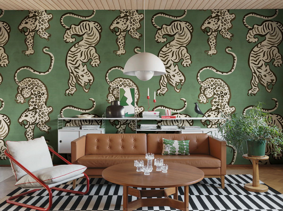 Ink Tiger, Green Mural Wallpaper - room preview 02