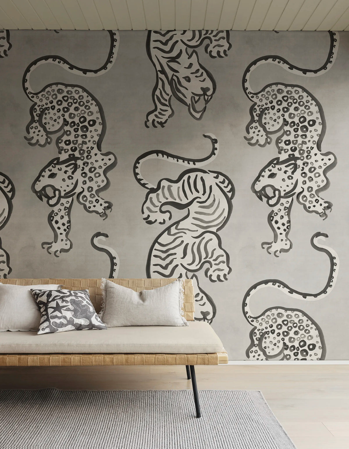 Ink Tiger, Gray Mural Wallpaper - room preview 02