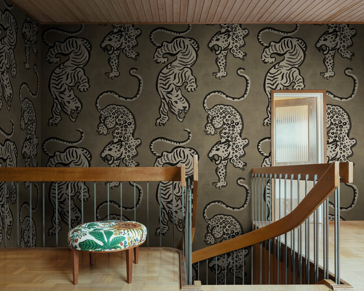 Ink Tiger, Brown Mural Wallpaper - room preview 02
