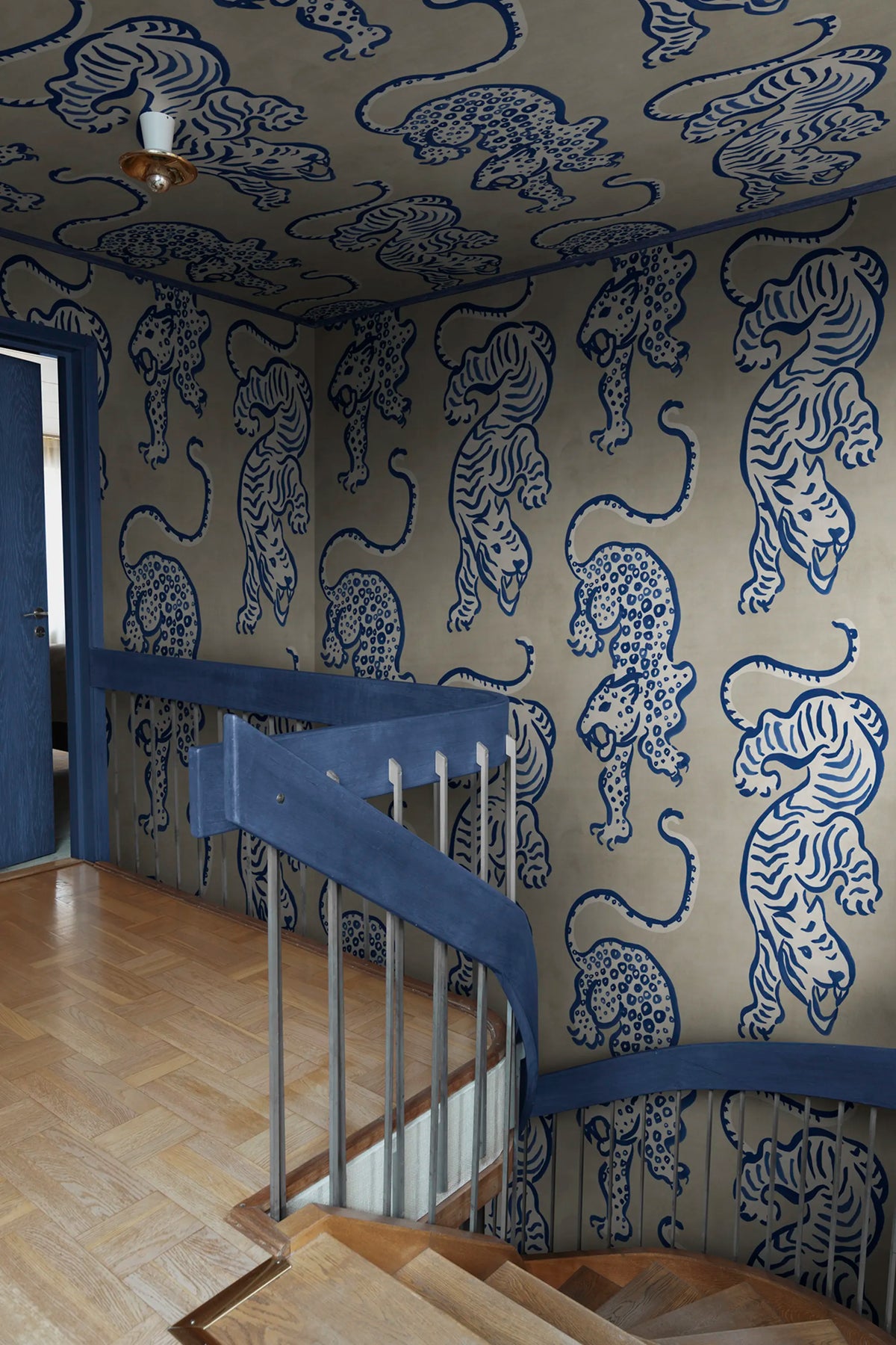 Ink Tiger, Blue Mural Wallpaper - room preview 02