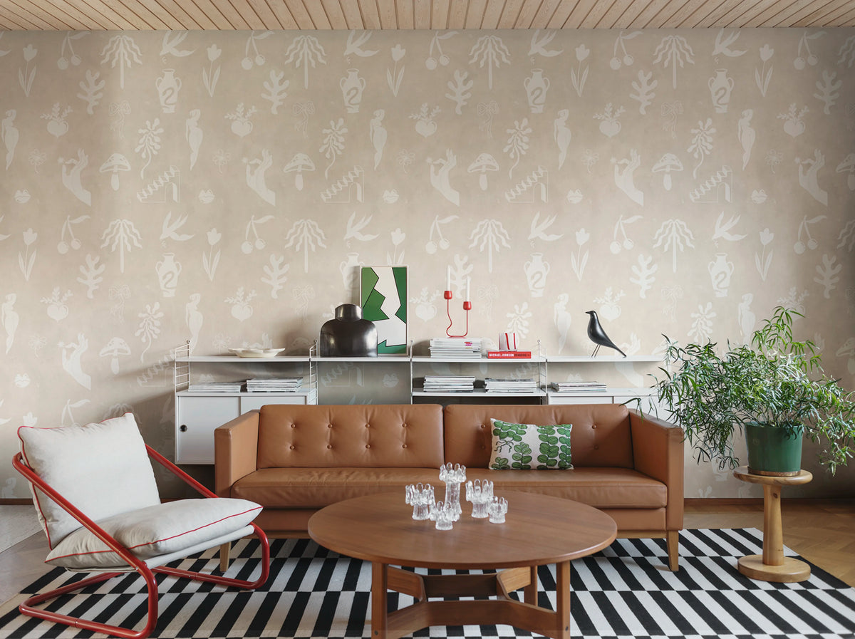 Symbolic Tales, Beige Mural Wallpaper - room preview 02