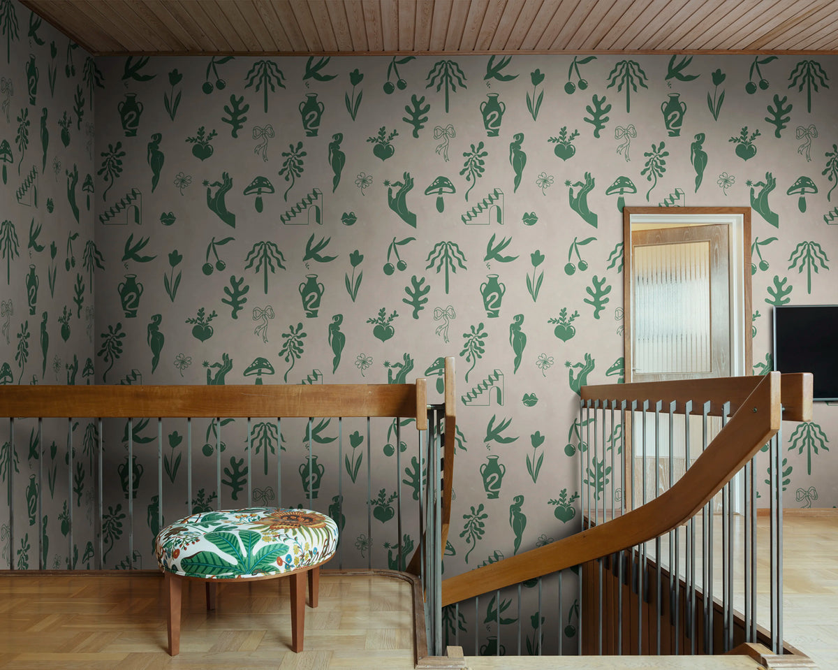 Symbolic Tales, Green Mural Wallpaper - room preview 02