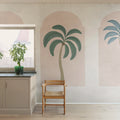 Palm Arches, Green & Pink Mural Wallpaper - room preview 02