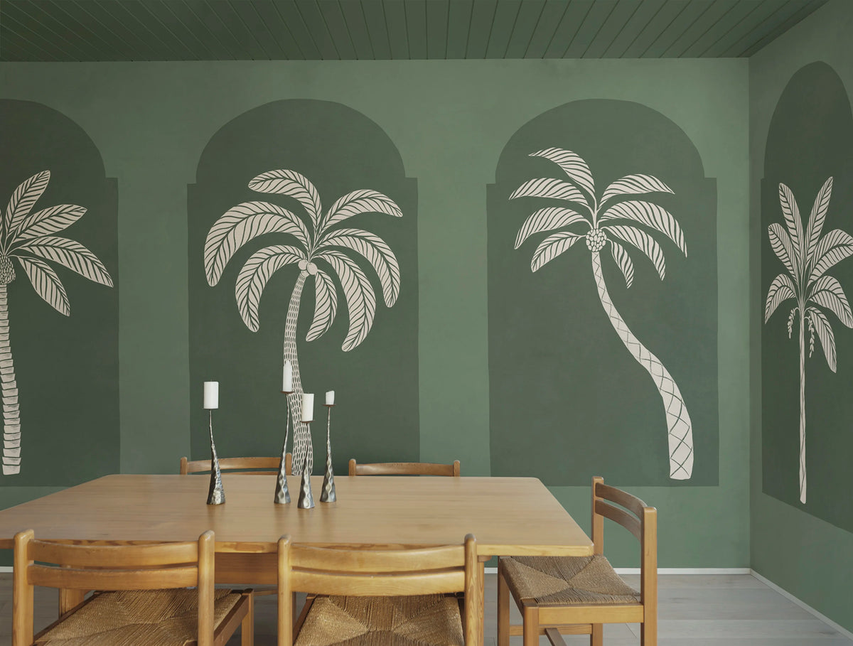 Palm Arches, Green Mural Wallpaper - room preview 02