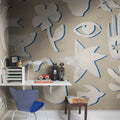 Symbolic, Blue & Beige Mural Wallpaper - room preview 02