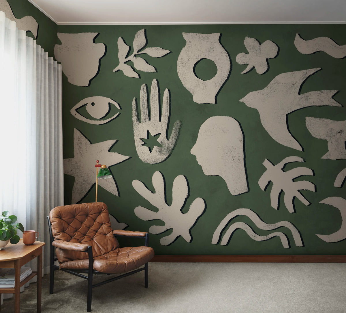 Symbolic, Green & Beige Mural Wallpaper - room preview 02