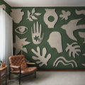 Symbolic, Green & Beige Mural Wallpaper - room preview 02
