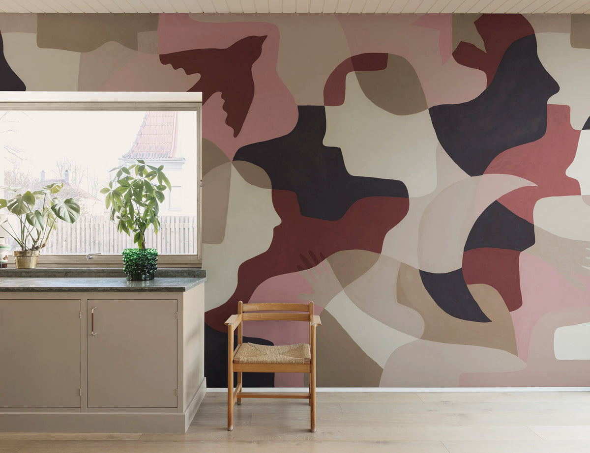 Silent Conversation, Pink & Red Mural Wallpaper - room preview 02