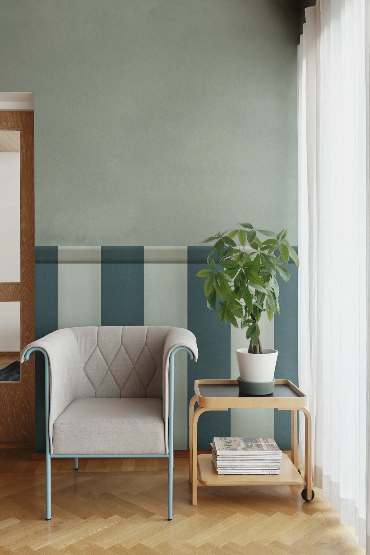 Striped Panel, Green Mural Wallpaper - room preview 02