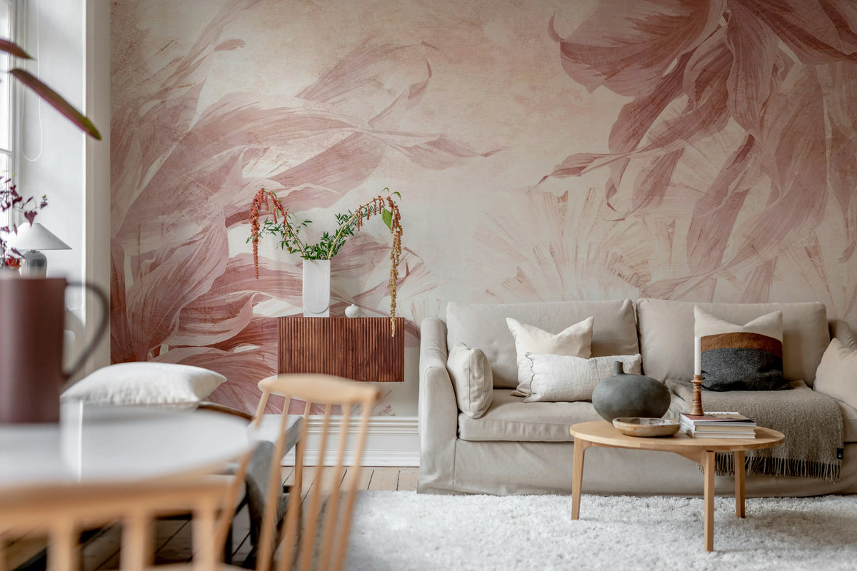 Leafy Dream, Pink Mural Wallpaper - room preview 02
