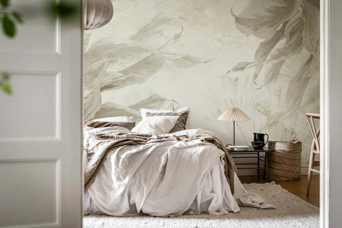 Leafy Dream, Greige Mural Wallpaper - room preview 02