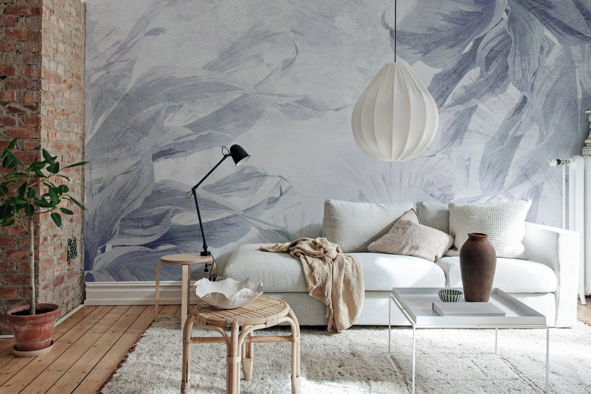 Leafy Dream, Blue Mural Wallpaper - room preview 02