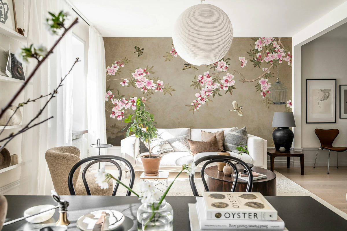 Chinoiserie Branches, Brown Mural Wallpaper - room preview 02