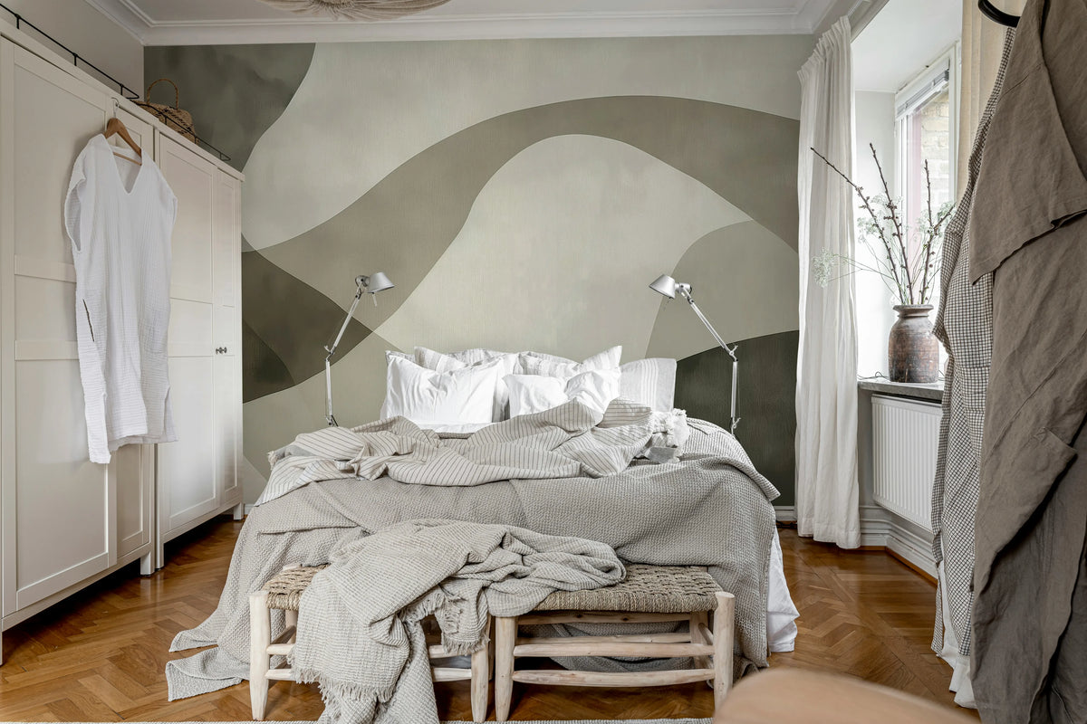 Artistic Waves, Gray Mural Wallpaper - room preview 02