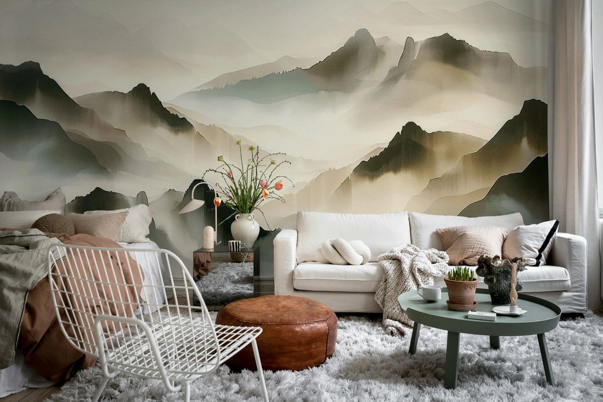 Misty Mountain, Beige Mural Wallpaper - room preview 02