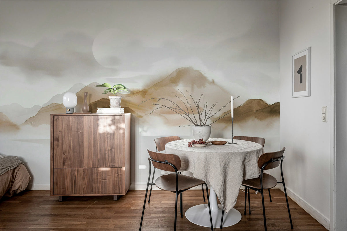 Soft Mountains, Beige Mural Wallpaper - room preview 02