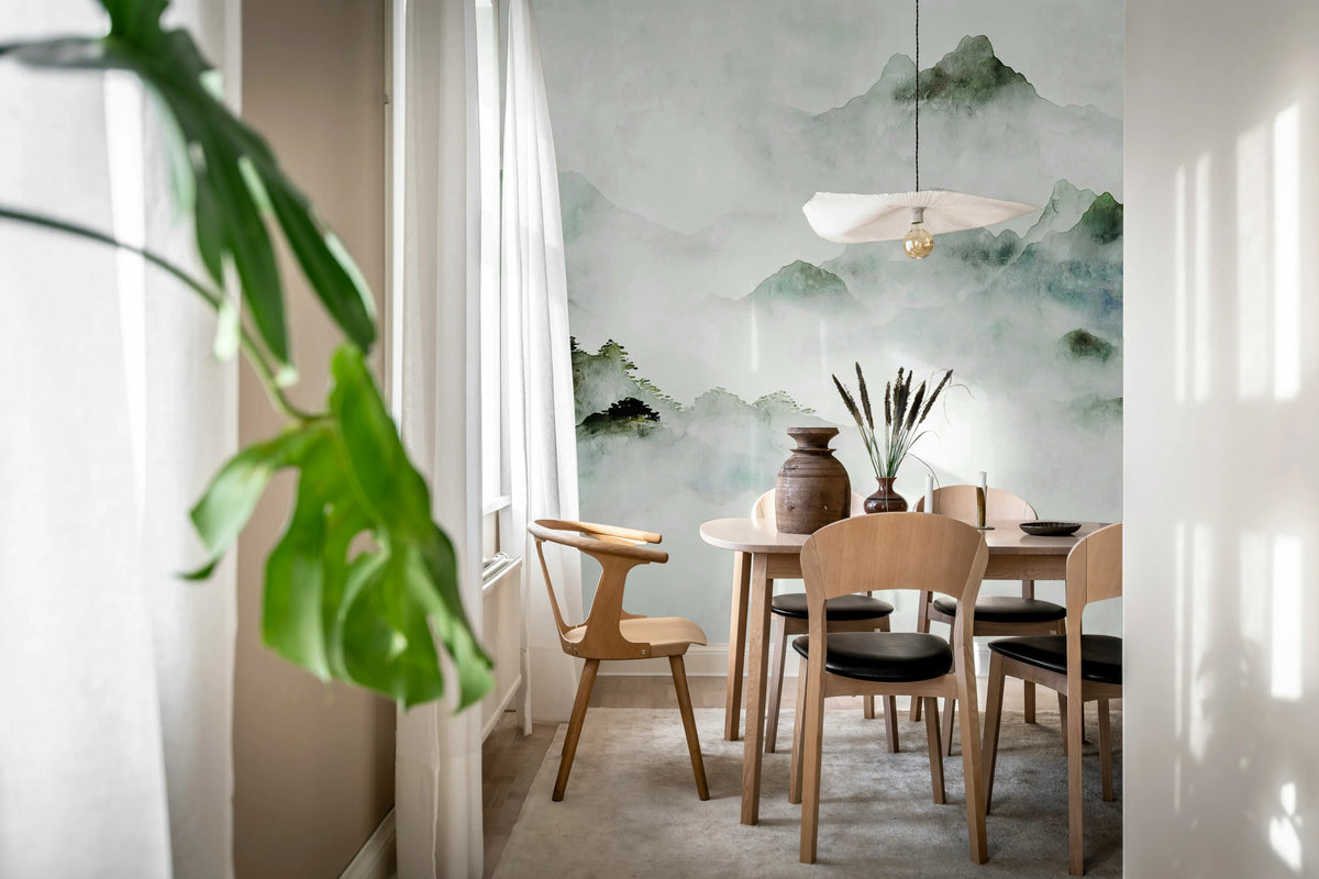 Serene Mountains, Green Mural Wallpaper - room preview 02