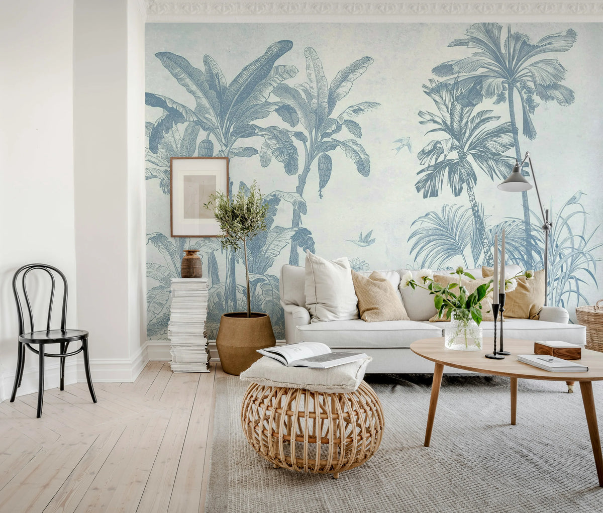 Misty Jungle, Light Blue Mural Wallpaper - room preview 02