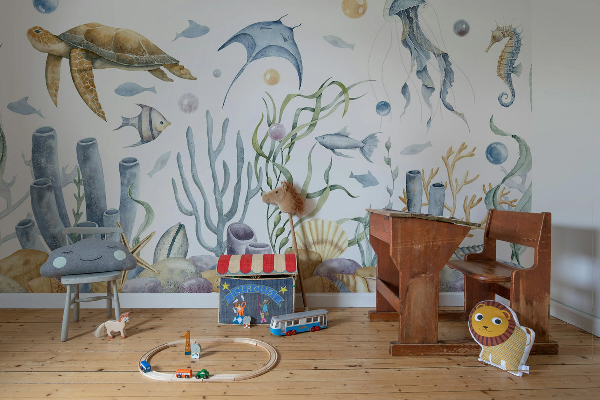 Ocean World, Pastel Mural Wallpaper - room preview 02