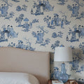 Toile Conversation, Blue Mural Wallpaper - room preview 02