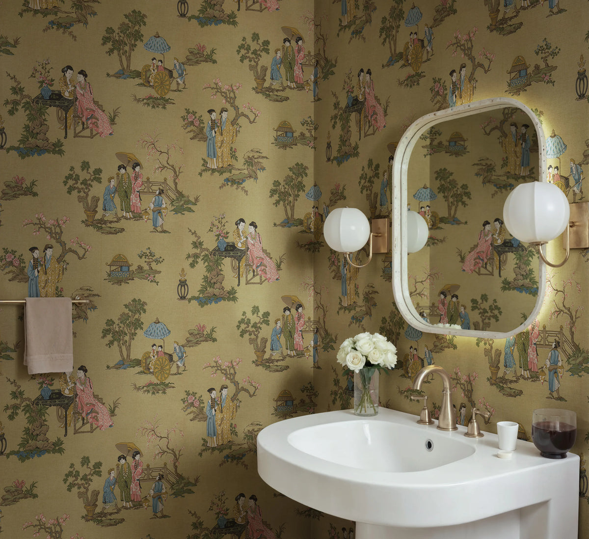Toile Conversation, Brown Mural Wallpaper - room preview 02