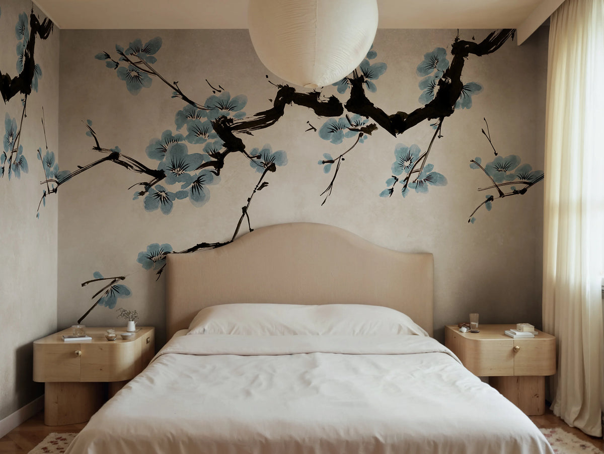 Blush of Spring, Light Blue Mural Wallpaper - room preview 02