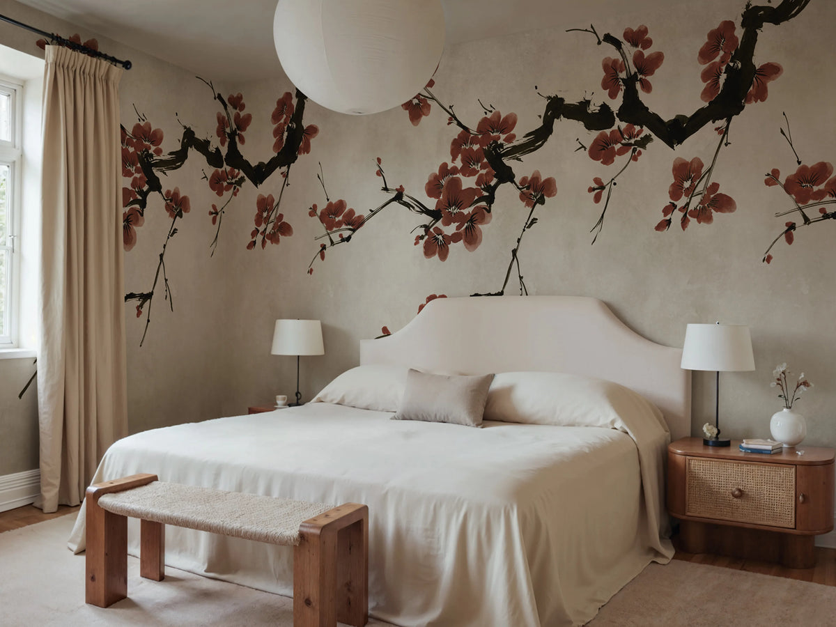 Blush of Spring, Burgundy Mural Wallpaper - room preview 02