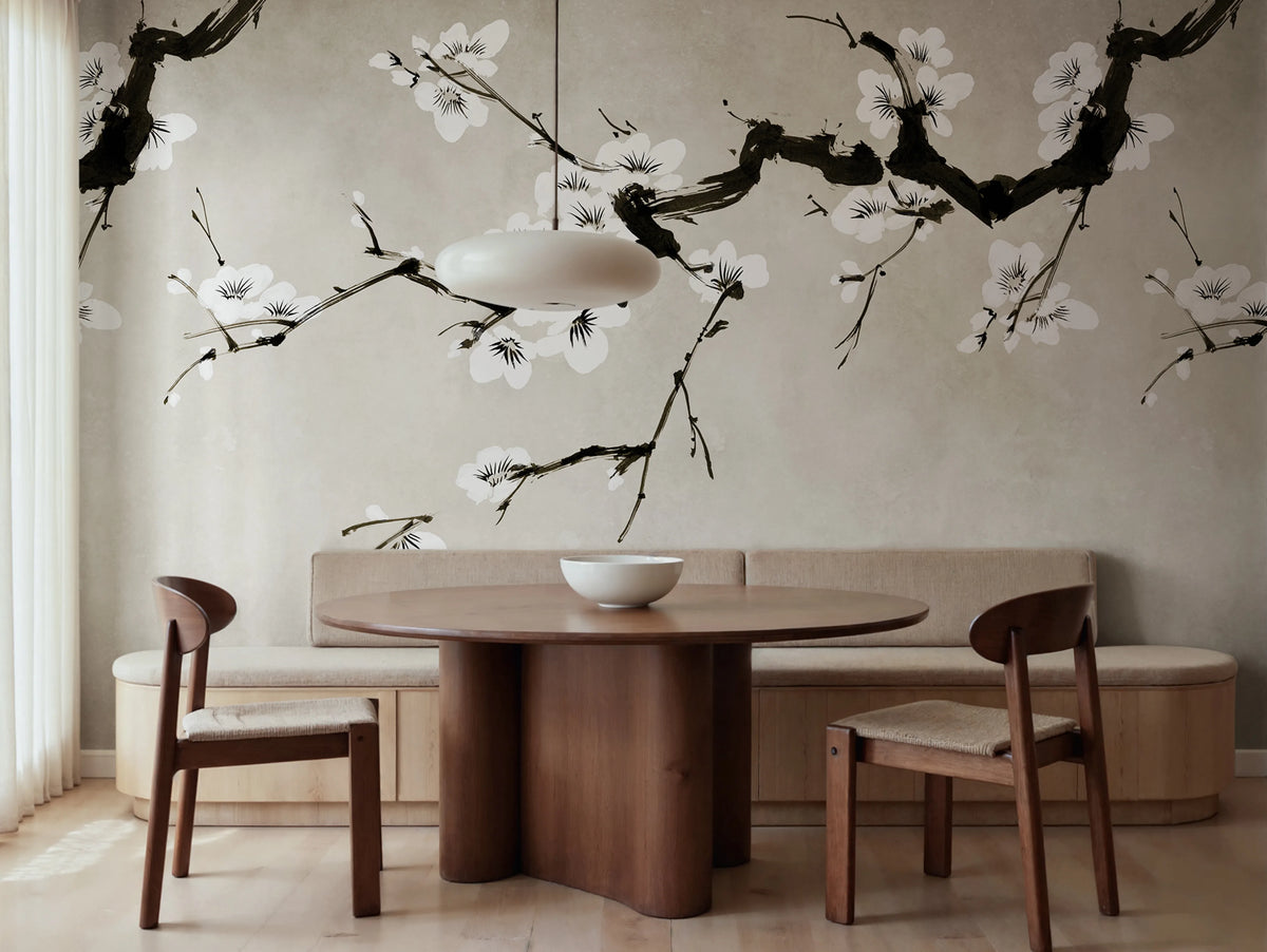 Blush of Spring, White Mural Wallpaper - room preview 02