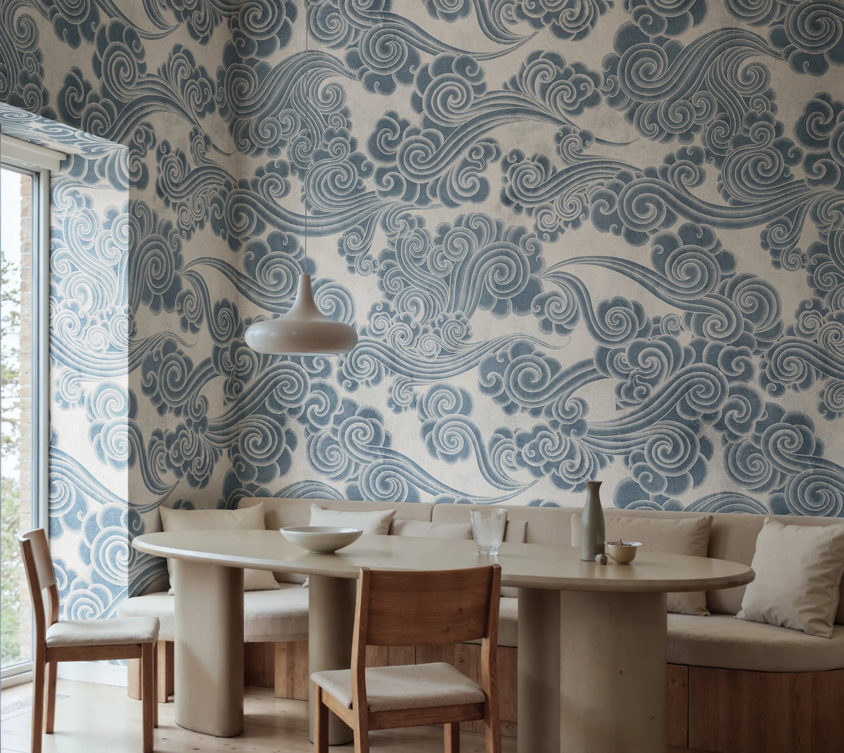 Kumo, Blue Mural Wallpaper - room preview 02