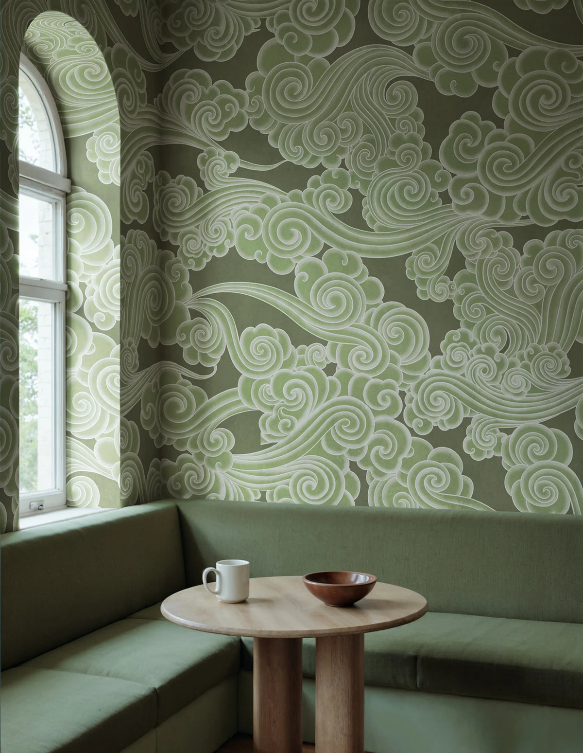 Kumo, Green Mural Wallpaper - room preview 02