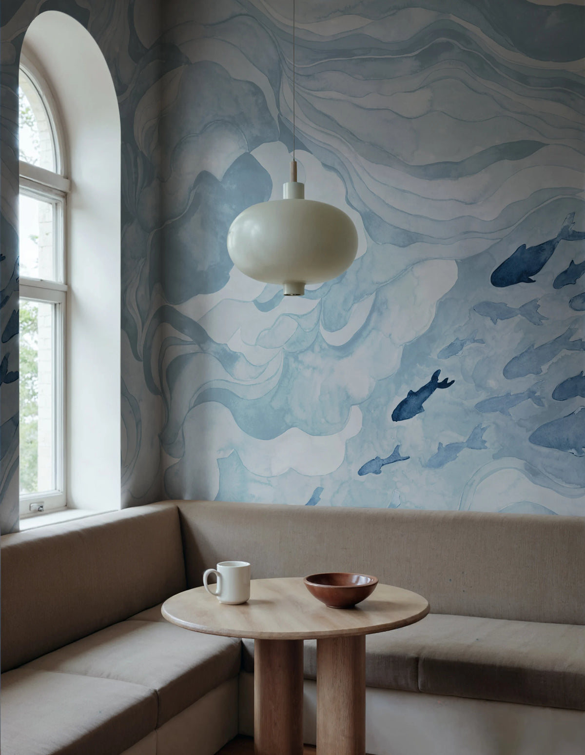 Silent Stream, Light Blue Mural Wallpaper - room preview 02