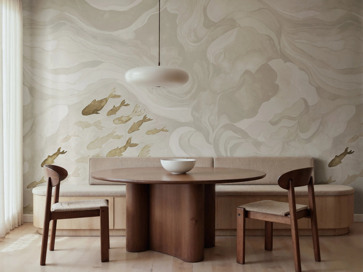 Silent Stream, Beige Mural Wallpaper - room preview 02