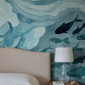 Silent Stream, Blue Mural Wallpaper - room preview 02