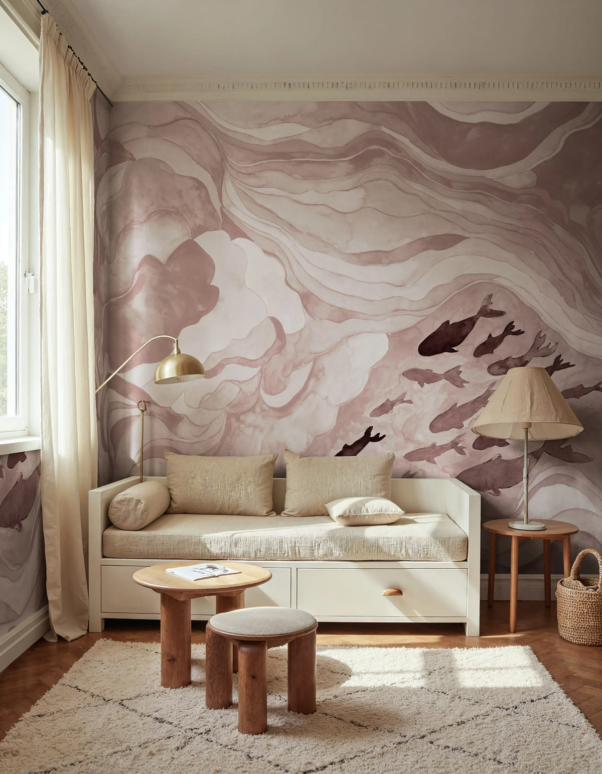 Silent Stream, Pink Mural Wallpaper - room preview 02