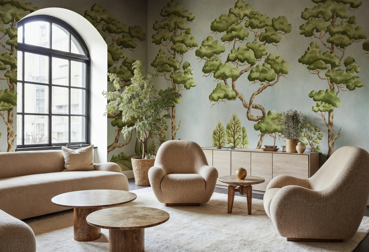 Poetic Trees, Light Blue Mural Wallpaper - room preview 02
