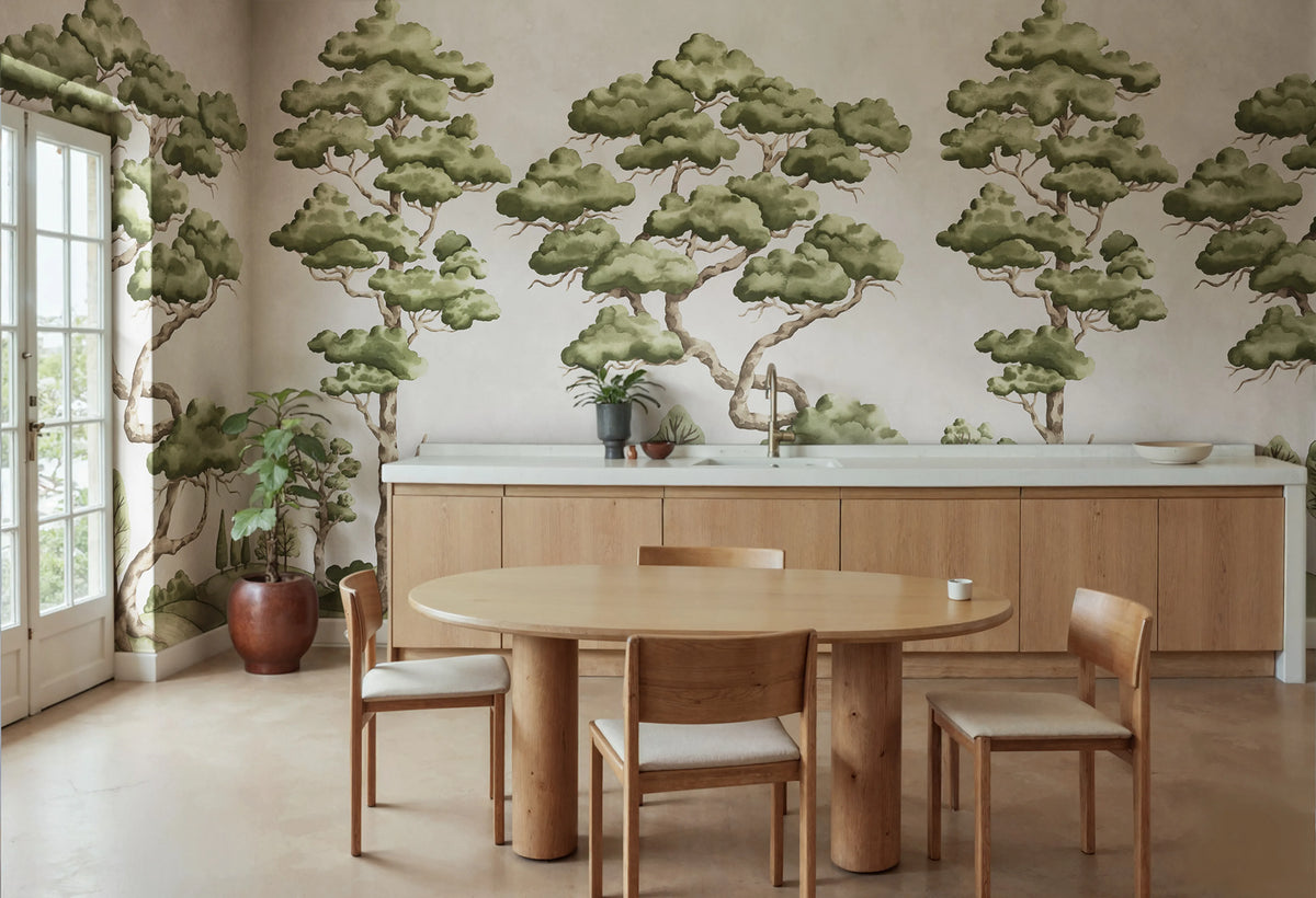 Poetic Trees, Beige Mural Wallpaper - room preview 02