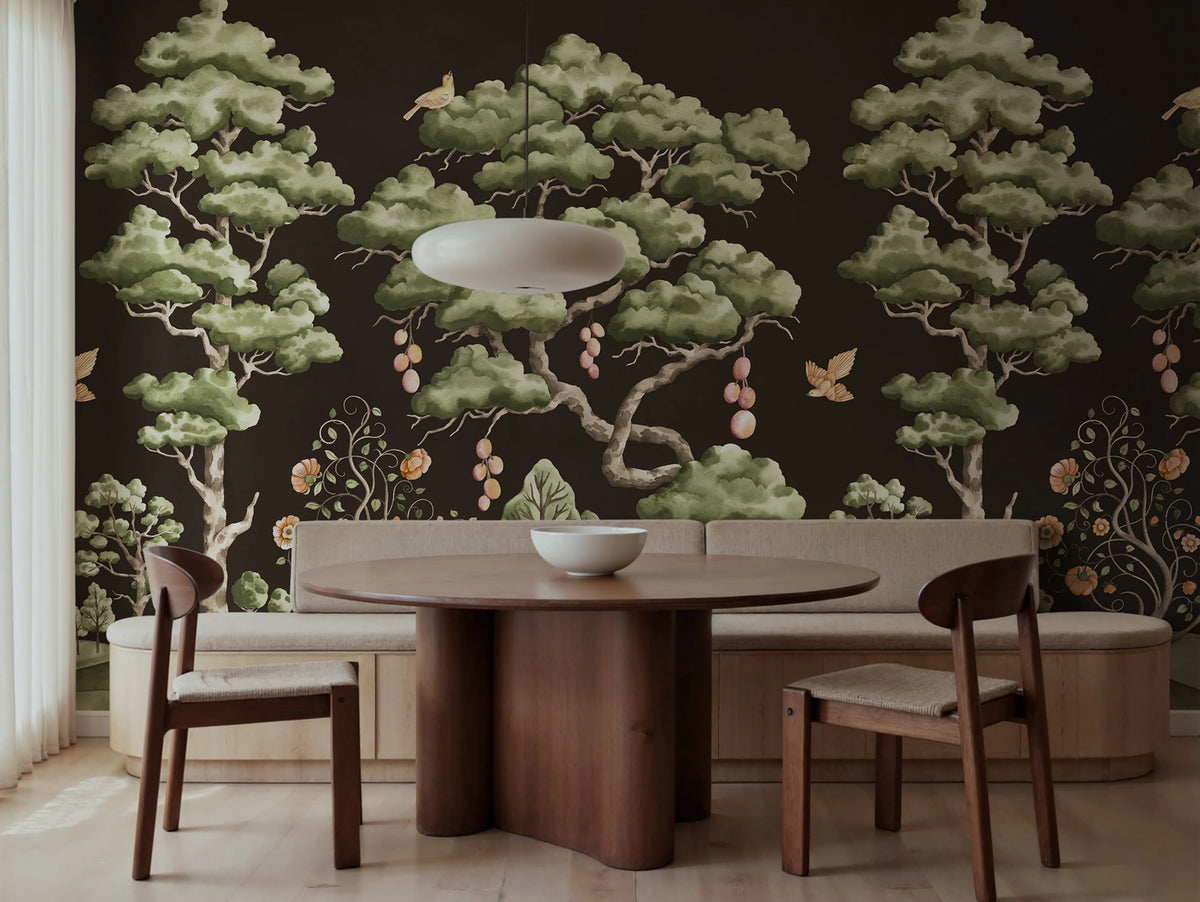 Forest Poem, Black Mural Wallpaper - room preview 02