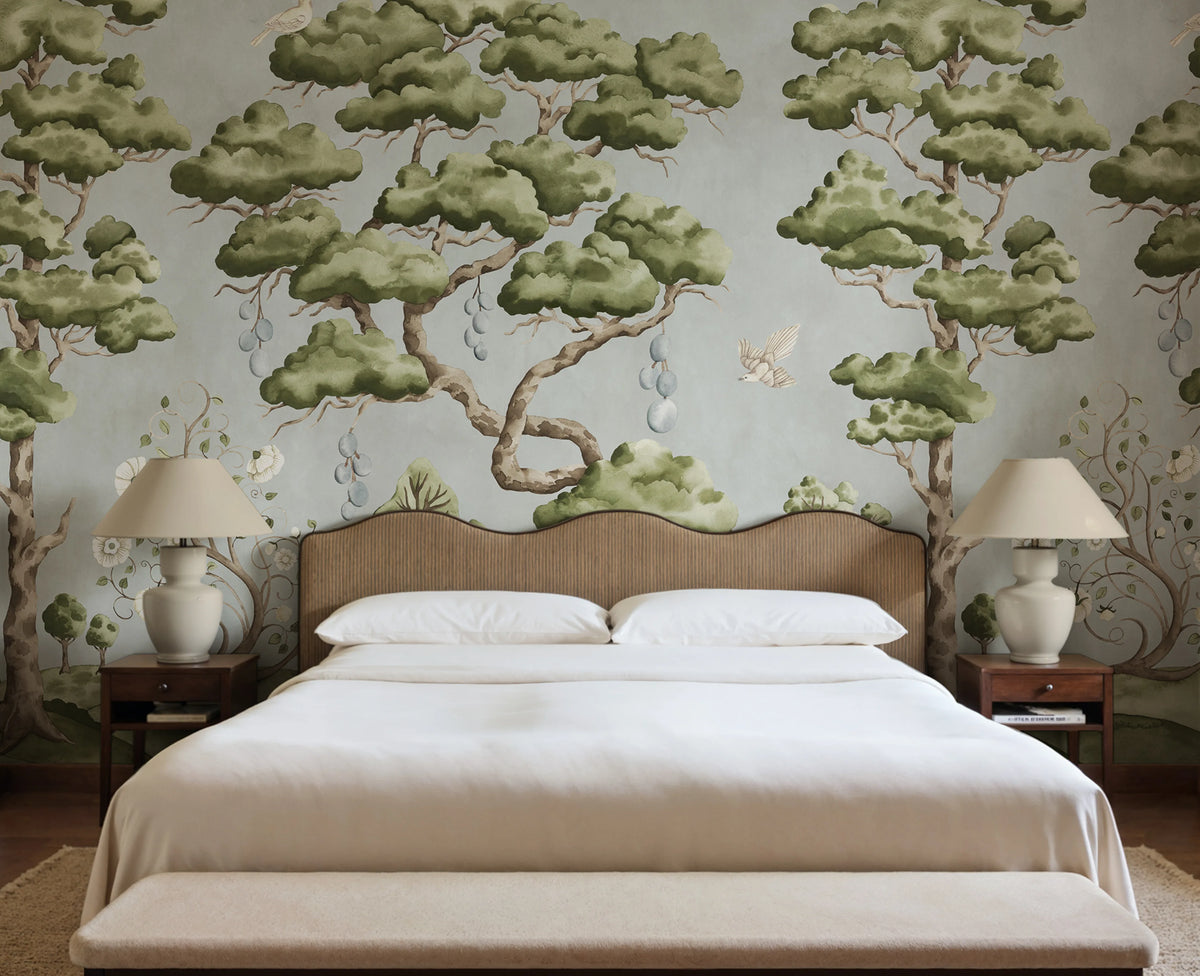 Forest Poem, Light Blue Mural Wallpaper - room preview 02