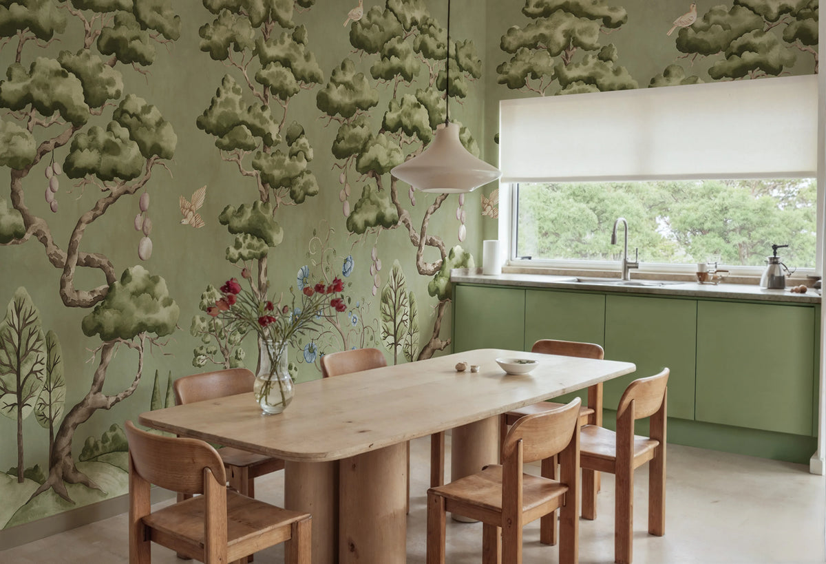 Forest Poem, Green Mural Wallpaper - room preview 02