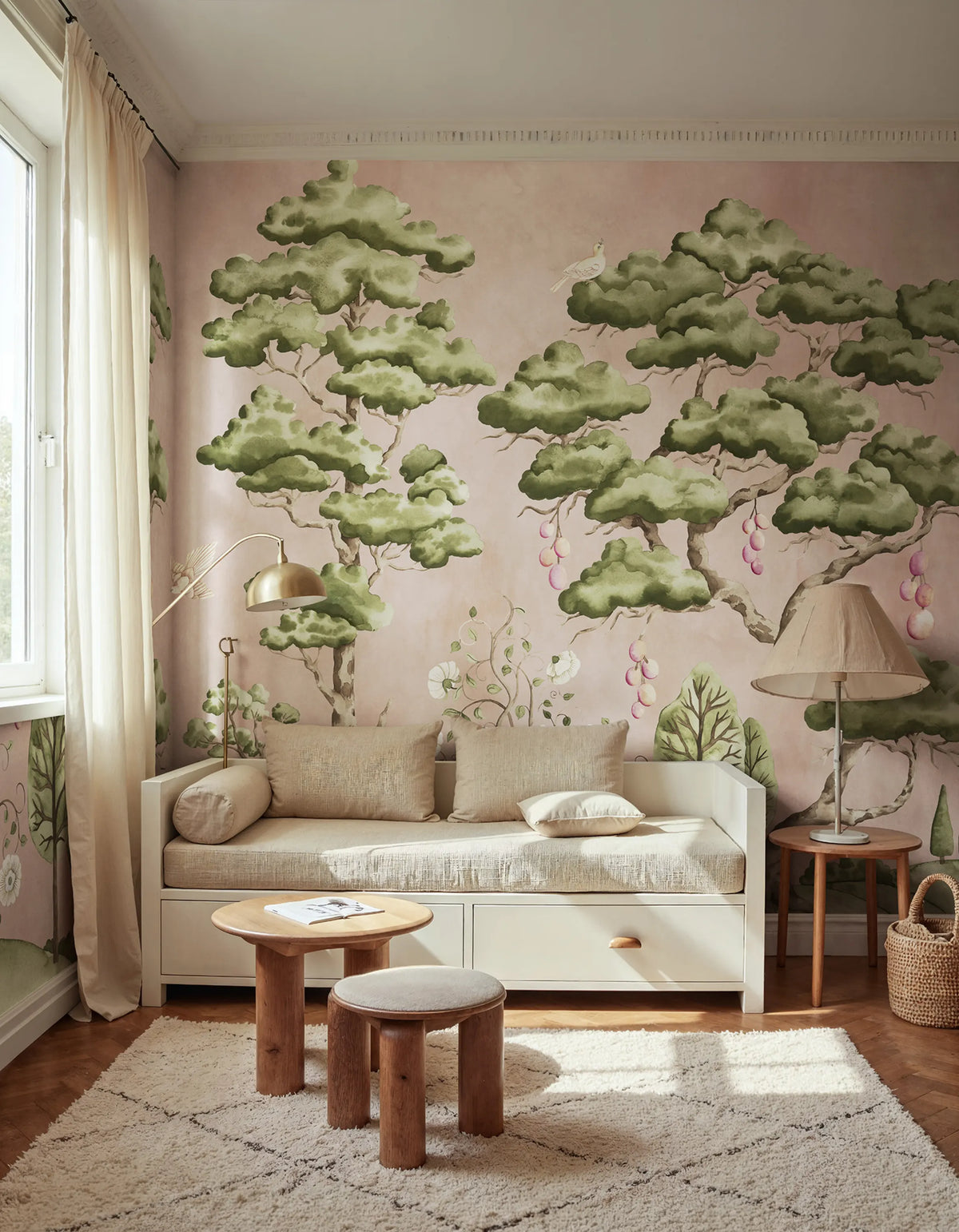 Forest Poem, Pink Mural Wallpaper - room preview 02