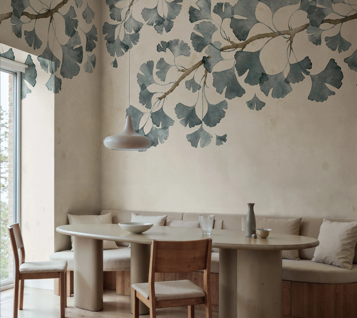 Maidenhair Tree, Blue Mural Wallpaper - room preview 02