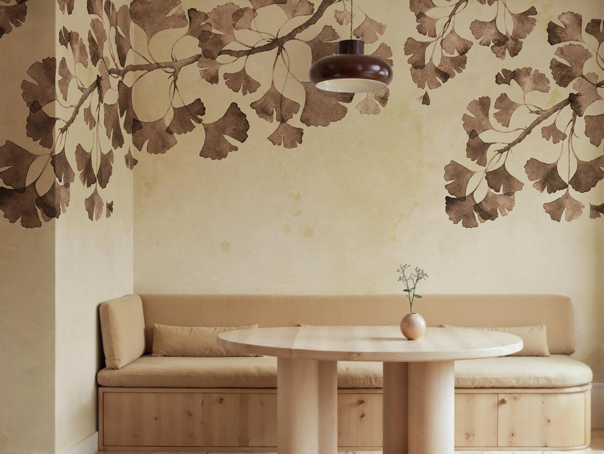 Maidenhair Tree, Brown Mural Wallpaper - room preview 02