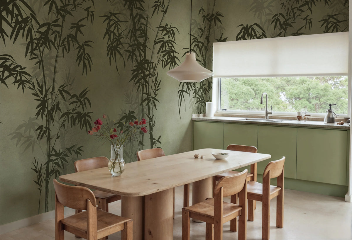 Bambusa, Green Mural Wallpaper - room preview 02