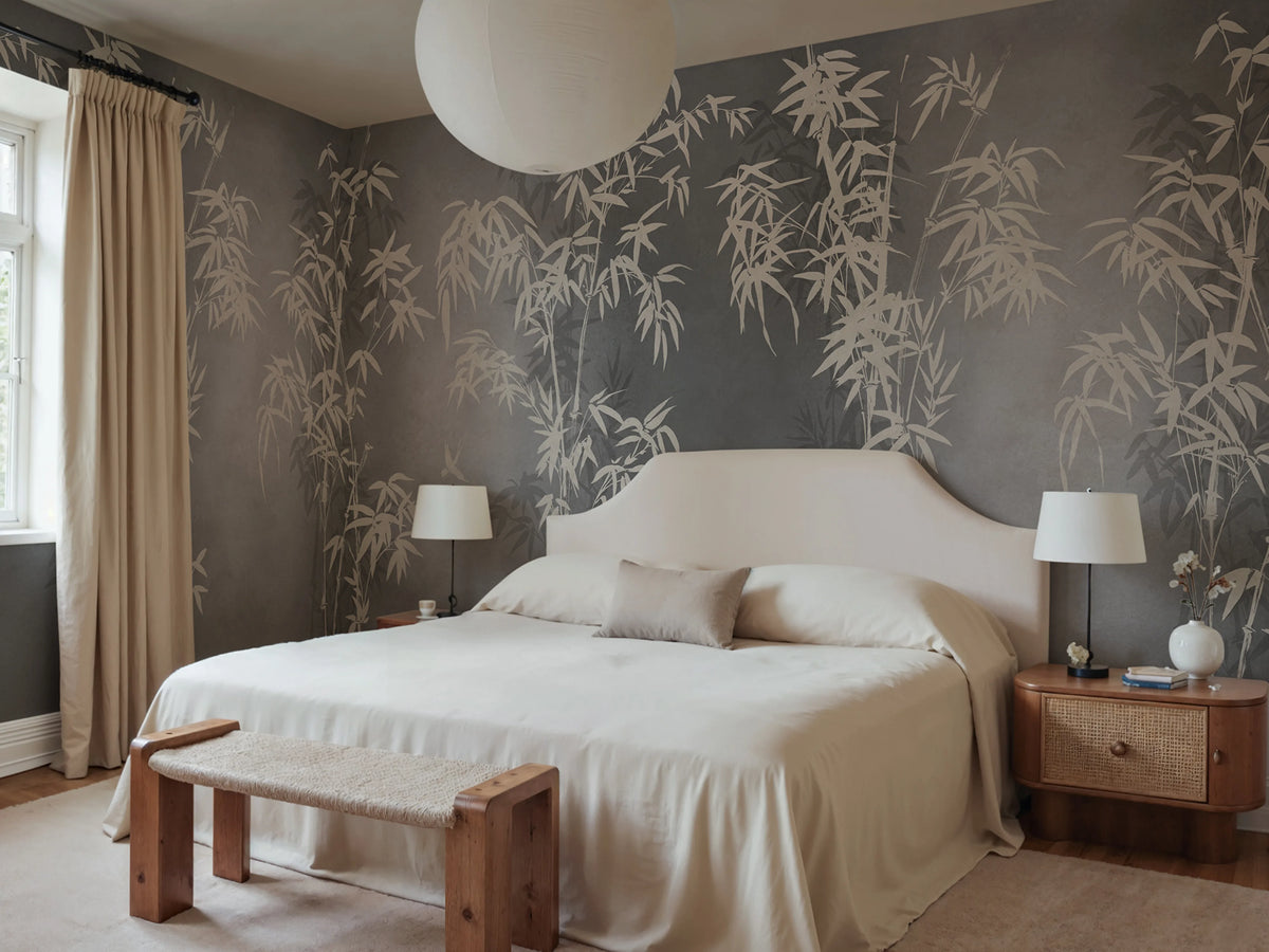 Bambusa, Gray Mural Wallpaper - room preview 02